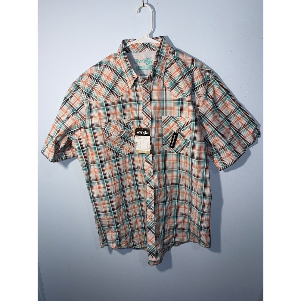 WRANGLER‎ Men's 20X Competition Western Cowboy Plaid Pearl Snap Button Size L